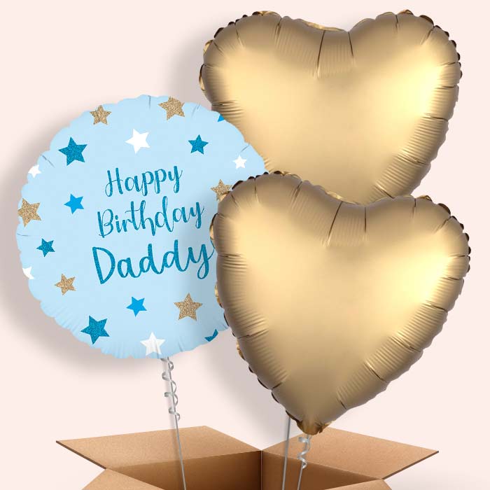 Happy Birthday Daddy Blue Stars Helium Balloon in a Box - 3 Balloons | Party Save Smile