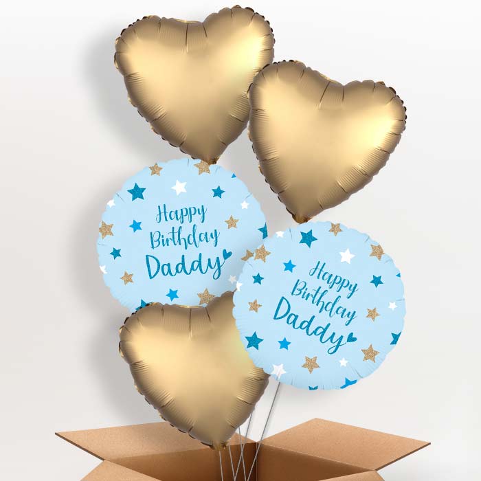 Happy Birthday Daddy Blue Stars Helium Balloon in a Box - 5 Balloons | Party Save Smile