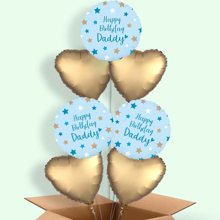 Happy Birthday Daddy Blue Stars Helium Balloon in a Box - 7 Balloons | Party Save Smile