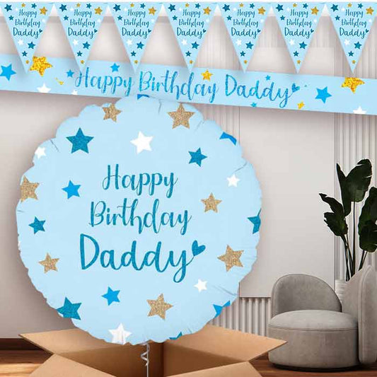 Happy Birthday Daddy Blue Stars Balloon and Banners | Party Save Smile