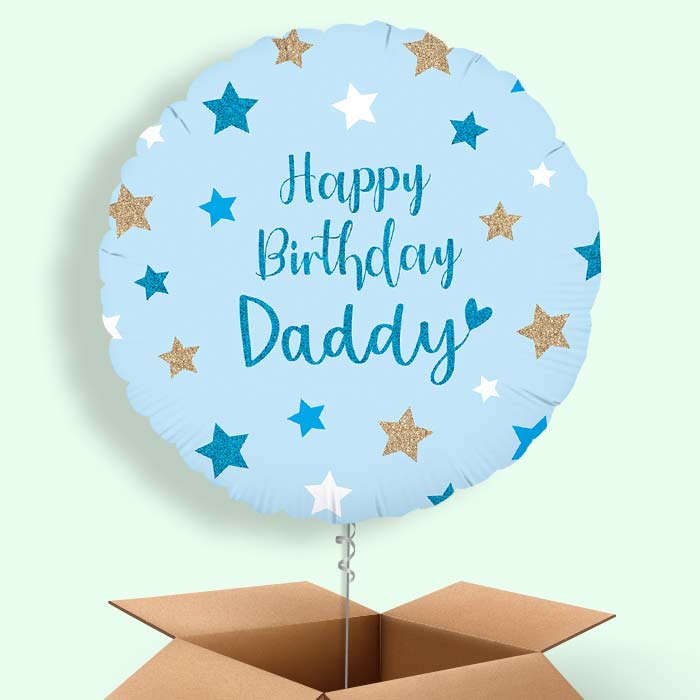 Happy Birthday Daddy Blue Stars Helium Balloon in a Box - 1 Balloon | Party Save Smile