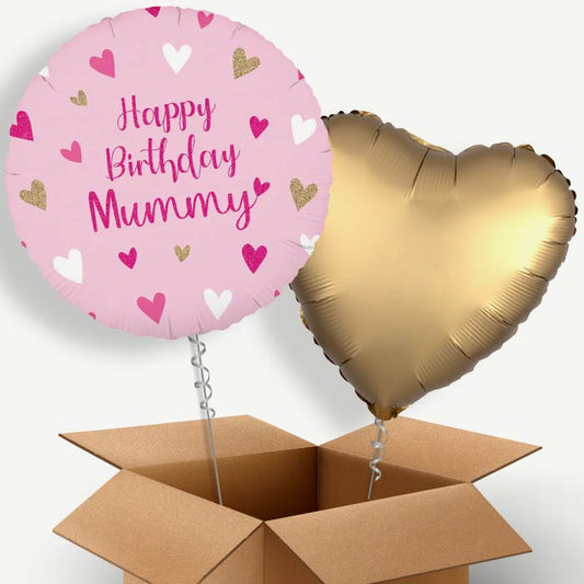 Happy Birthday Mummy Hearts Helium Balloon Pair | Party Save Smile