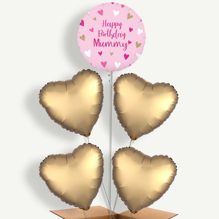 Happy Birthday Mummy Hearts Helium Cluster Balloons | Party Save Smile