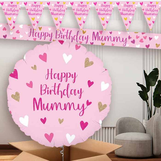 Happy Birthday Mummy Hearts Balloon and Banners | Party Save Smile