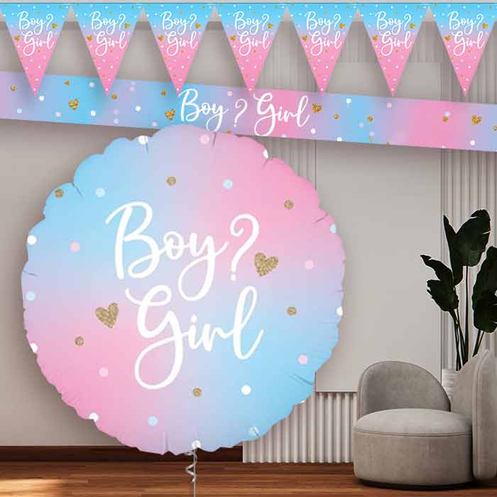 Pastel Ombre Gender Reveal Balloon and Banners