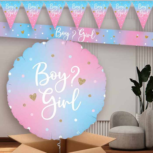 Pastel Ombre Gender Reveal Balloon and Banners | Party Save Smile
