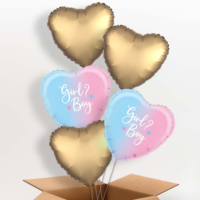 Ombre Heart Boy or Girl Balloon in a Box - 5 Balloons | Party Save Smile