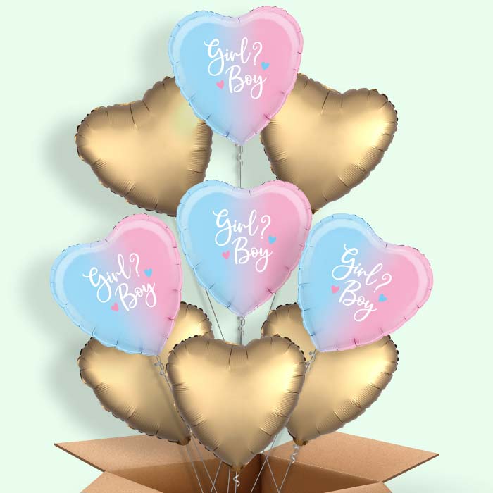 Ombre Heart Boy or Girl Balloon in a Box - 9 Balloons | Party Save Smile