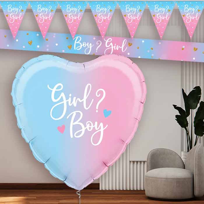 Ombre Heart Boy or Girl Balloon and Banners