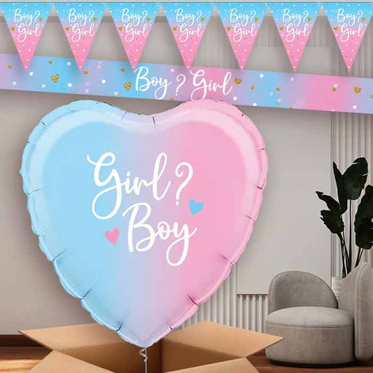 Ombre Heart Boy or Girl Balloon and Banners | Party Save Smile