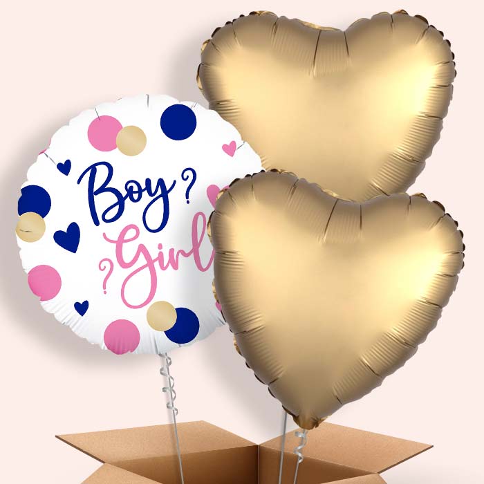 Pink and Navy Gender Reveal Helium Balloon in a Box - 3 Balloons | Party Save Smile