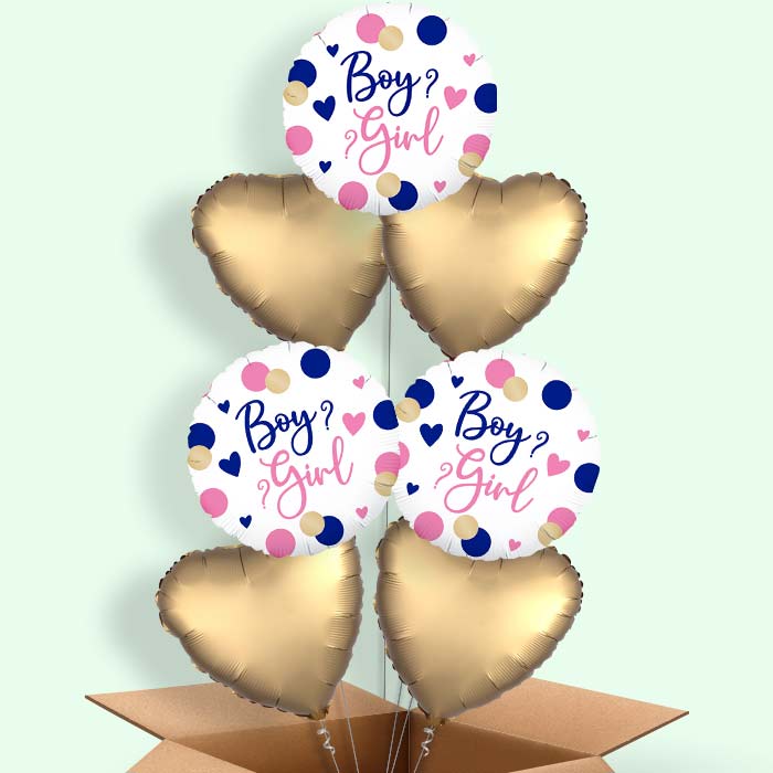 Pink and Navy Gender Reveal Helium Balloon in a Box - 7 Balloons | Party Save Smile