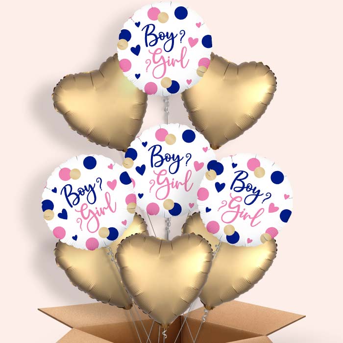 Pink and Navy Gender Reveal Helium Balloon in a Box - 9 Balloons | Party Save Smile