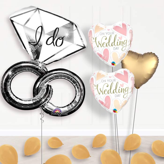 Balloon Bouquet Wedding - I Do Ring-Giant Balloon + 2 Themed Balloons + 1 Plain Balloon + Mini Balloons 