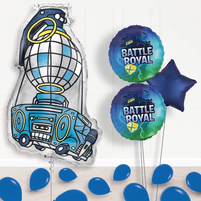 Fortnite Battle Inflated Helium Balloons Delivered-Giant Balloon + 2 Themed Balloons + 1 Plain Balloon + Mini Balloons 