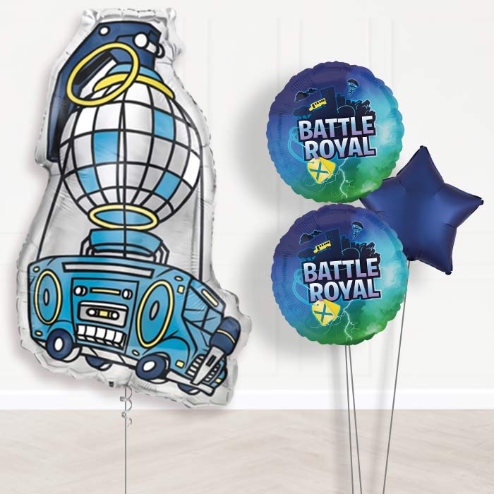 Fortnite Battle Inflated Helium Balloons Delivered-Giant Balloon + 2 Themed Balloons + 1 Plain Balloon 
