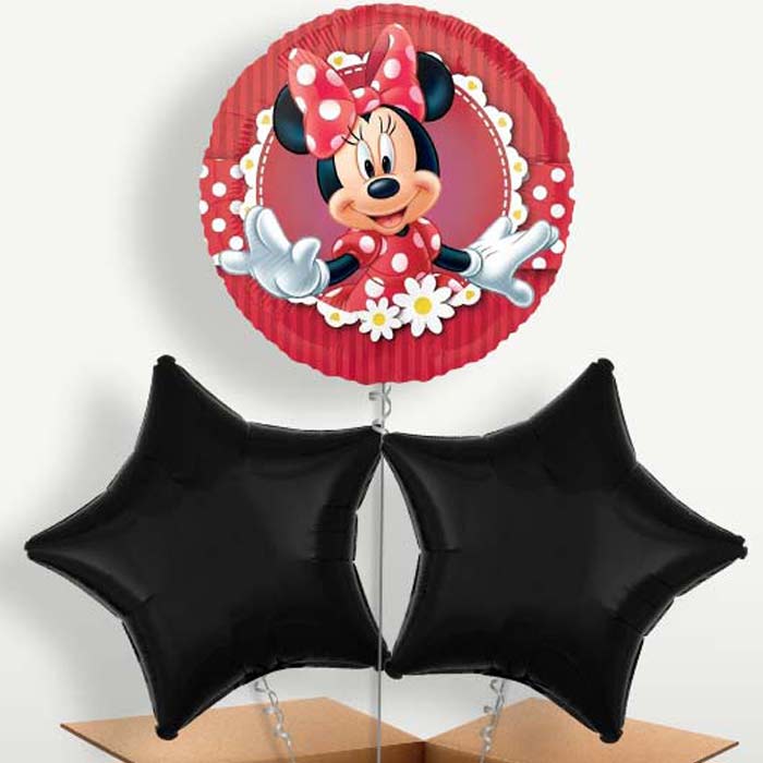 Red Minnie Mouse Trio Balloon Bunch inflated with Helium | Party Save Smile