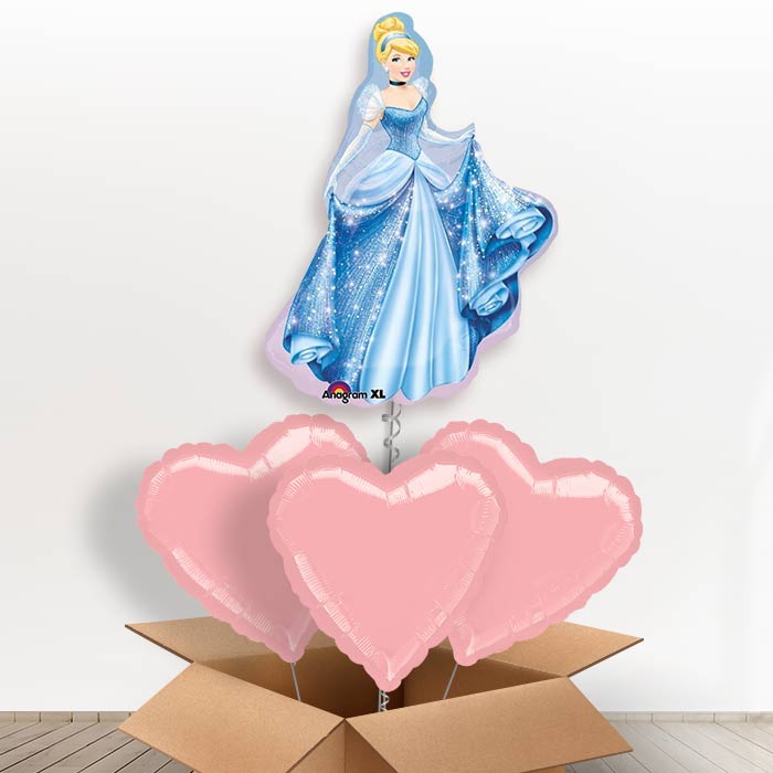 Giant Cinderella Helium Balloons in a Box Gift - With 3 Plain Balloons | Party Save Smile