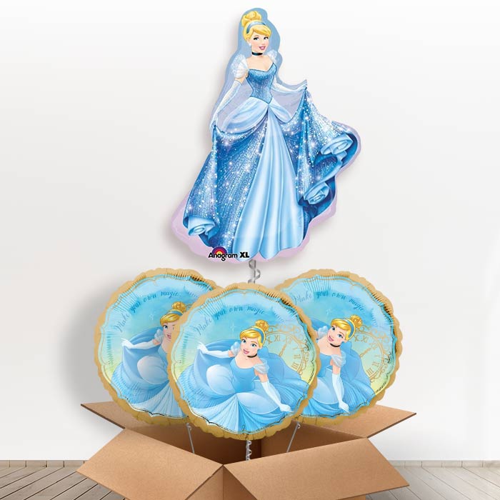 Giant Cinderella Helium Balloons in a Box Gift - With 3 Themed Balloons | Party Save Smile