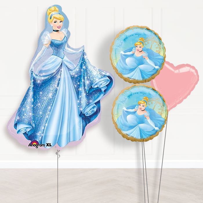 Cinderella Balloon Bouquet Delivered in a Box-Giant Balloon + 2 Themed Balloons + 1 Plain Balloon 