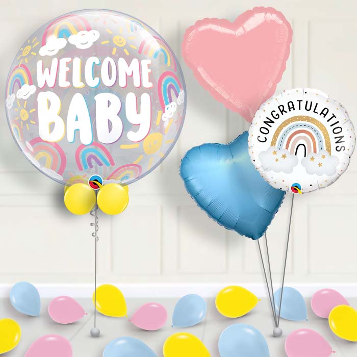 Boho Welcome Baby Bubble Balloon with Balloon Bouquet - 1 x Bubble Balloon with 3 Bouquet (mixed) | Party Save Smile