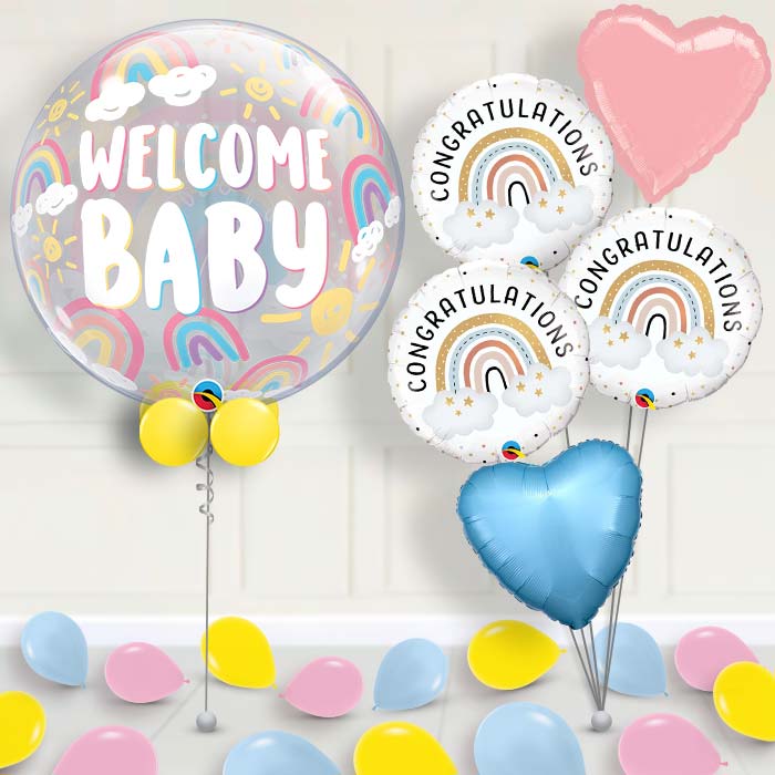Boho Welcome Baby Bubble Balloon with Balloon Bouquet - 1 x Bubble Balloon with 5 Bouquet (mixed) | Party Save Smile