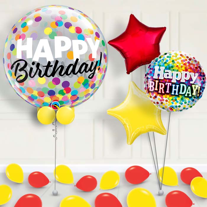 Rainbow Birthday Bubble Balloon with Balloon Bouquet - 1 x Bubble Balloon with 3 Bouquet (mixed) | Party Save Smile