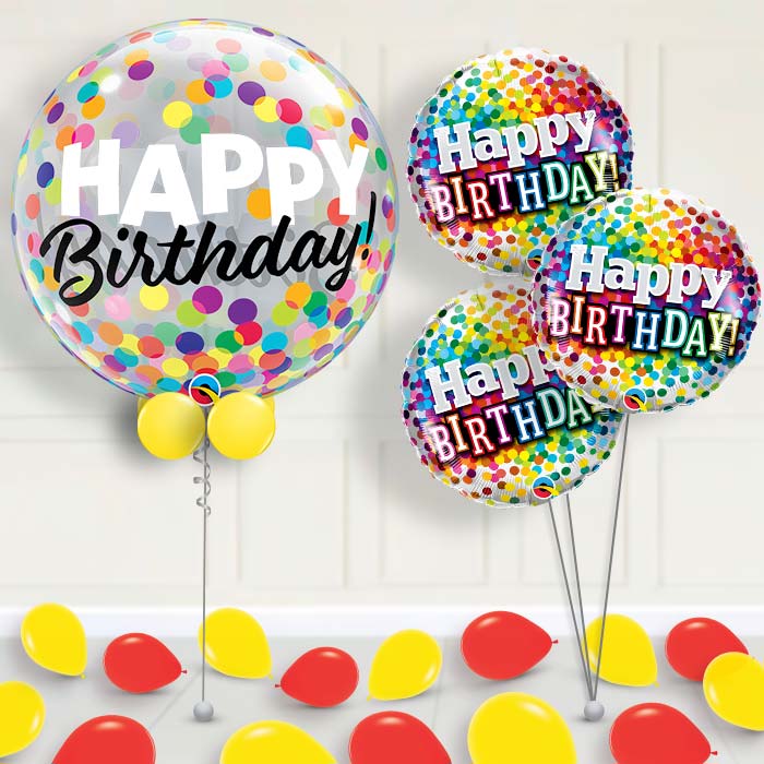 Rainbow Birthday Bubble Balloon with Balloon Bouquet - 1 x Bubble Balloon with 3 Bouquet (themed) | Party Save Smile