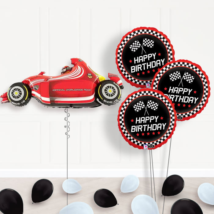 Racing Car Birthday Balloon Bouquet in a Box - Themed Bouquet and Latex | Party Save Smile