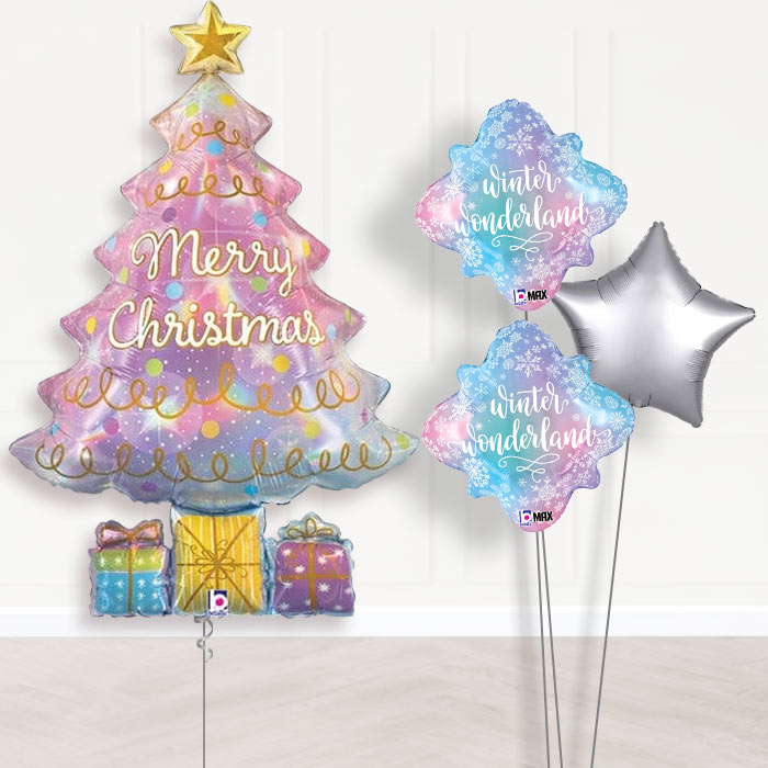 Christmas Tree Helium Balloon Bouquet Delivered-Giant Balloon + 2 Themed Balloons + 1 Plain Balloon 