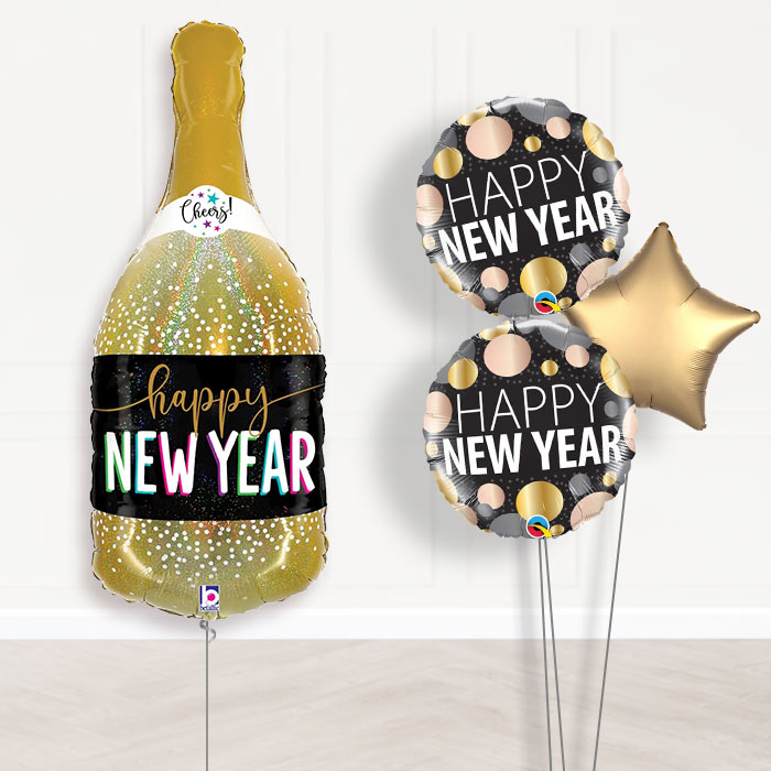 Happy New Year Balloon Decoration Bouquet-Giant Balloon + 2 Themed Balloons + 1 Plain Balloon 