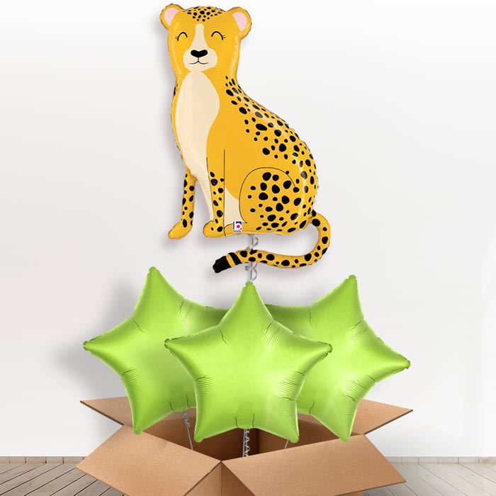 Shaped Cheetah Helium Balloon in a Box - with 3 Plain Balloons | Party Save Smile