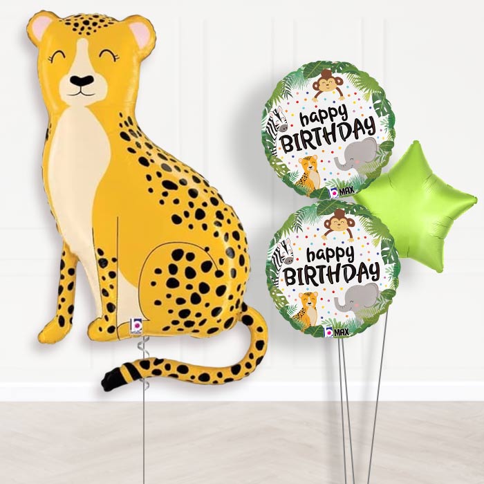 Shaped Cheetah Balloon Bouquet Delivery-Giant Balloon + 2 Themed Balloons + 1 Plain Balloon 