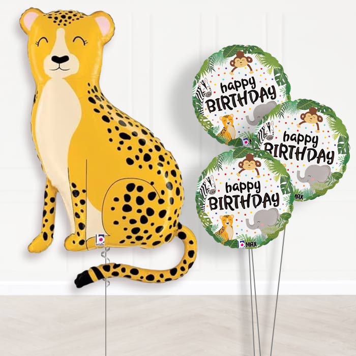 Shaped Cheetah Balloon Bouquet Delivery - 1 x Giant Balloon with Themed Bouquet | Party Save Smile