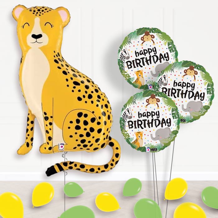 Shaped Cheetah Balloon Bouquet Delivery - 1 x Giant Balloon with Themed Bouquet and Latex | Party Save Smile