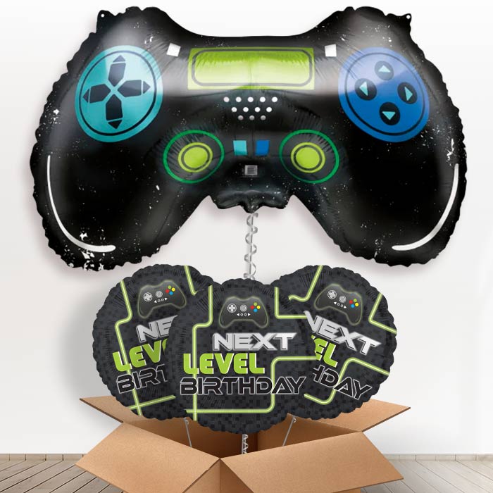 Giant Game Controller Helium Balloon in a Box - With 3 Themed Balloons | Party Save Smile