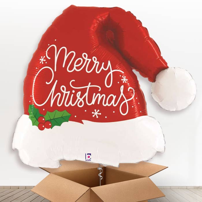 Santa Hat Merry Christmas Helium Balloon in a Box - Giant Balloon | Party Save Smile