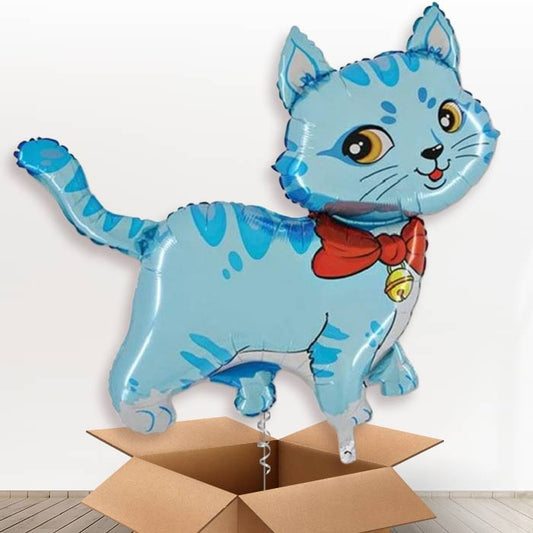 Giant Blue Cat Helium Balloon in a Box - Giant Balloon | Party Save Smile