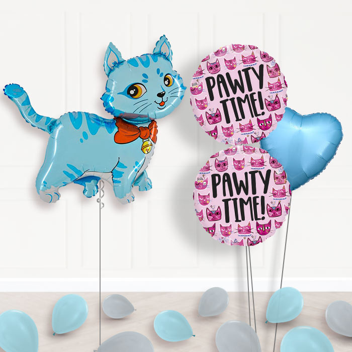 Giant Blue Cat Balloon Bouquet Delivery-Giant Balloon + 2 Themed Balloons + 1 Plain Balloon + Mini Balloons 
