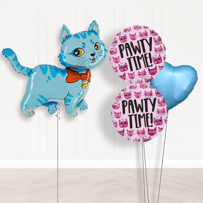 Giant Blue Cat Balloon Bouquet Delivery-Giant Balloon + 2 Themed Balloons + 1 Plain Balloon 
