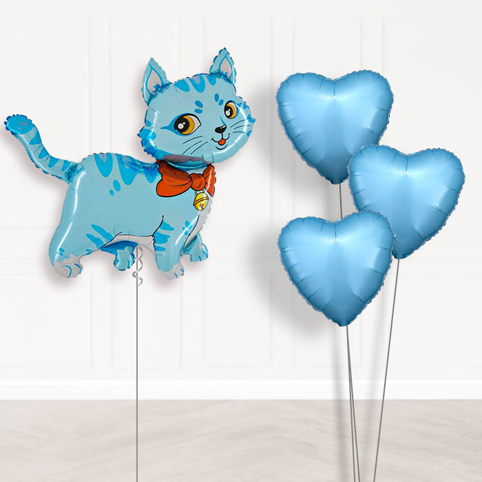 Giant Blue Cat Balloon Bouquet Delivery - Plain Bouquet | Party Save Smile