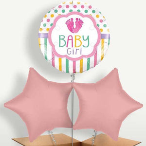 Baby Girl Feet Bunch of Balloons Inflated with Helium (Trio)