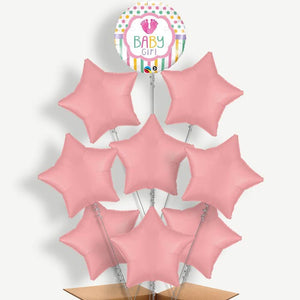 Baby Girl Feet 9 Balloon Bundle Inflated with Helium