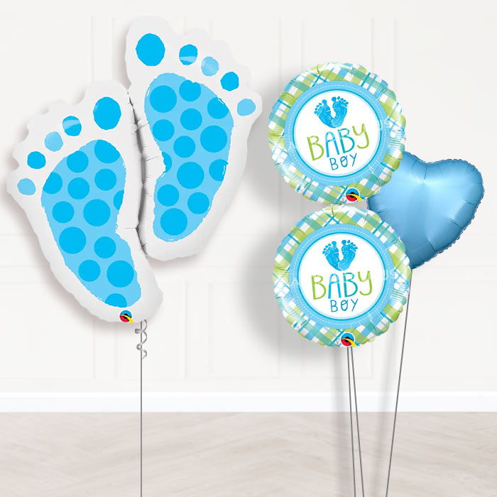 Blue Baby Feet Baby Shower Balloon Bouquet-Giant Balloon + 2 Themed Balloons + 1 Plain Balloon 