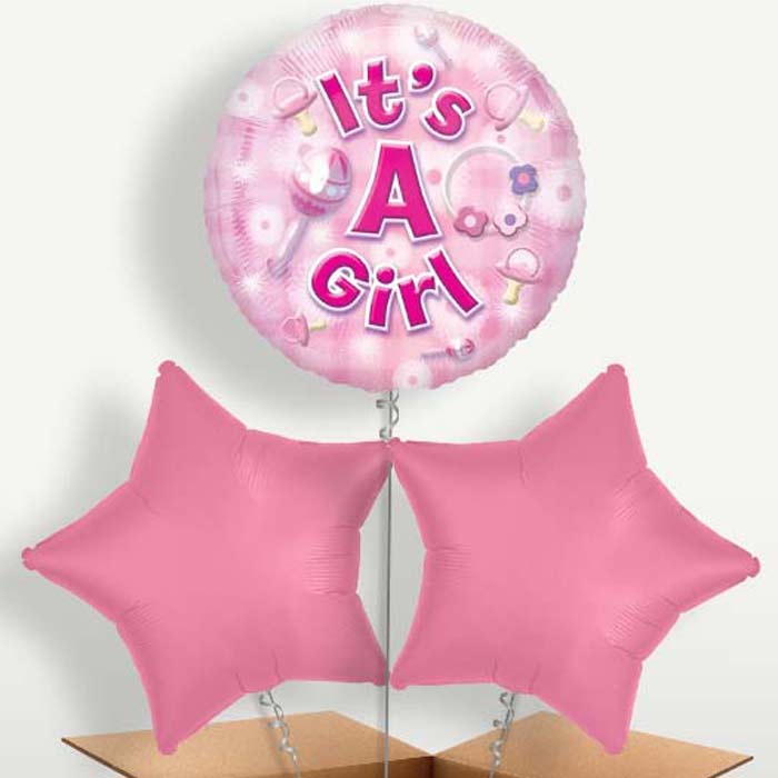 New Baby Girl Balloon Bunch inflated with Helium | Party Save Smile