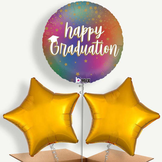 Rainbow Graduation Balloon Bunch inflated with Helium (Trio)