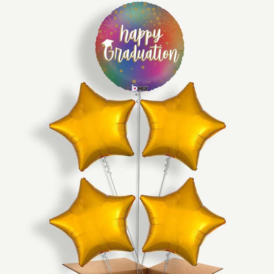 Rainbow Graduation 5 Balloon Cluster Inflated with Helium