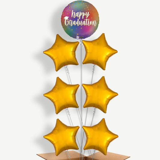 Rainbow Graduation 7 Balloon Arrangement Inflated with Helium