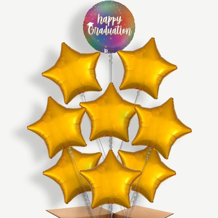 Rainbow Graduation Balloon Bundle Inflated with Helium | Party Save Smile