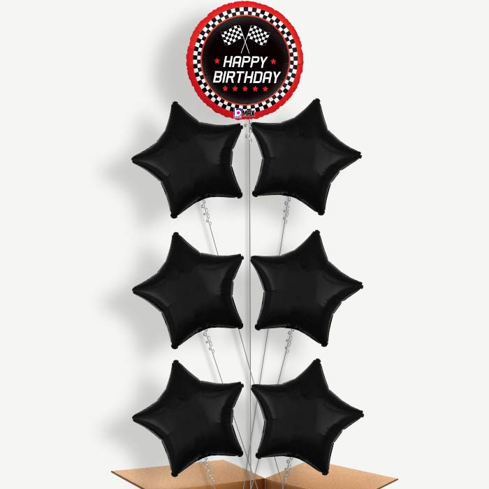 Chequered Flag Birthday Helium Balloon Arrangement | Party Save Smile